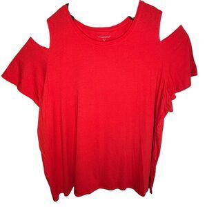 Woman‎ Within Red Plus Size 5X 38/40 Cold Shoulder Sleeve Pullover Blouse NWOT